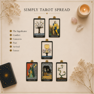 Simple Tarot Spread six card tarot layout with labelled card positions for beginner tarot readings